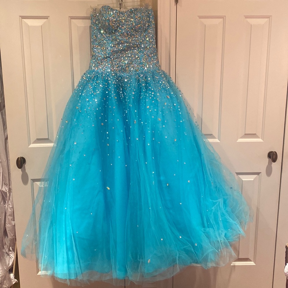 Mori Lee Strapless sequin quince gown